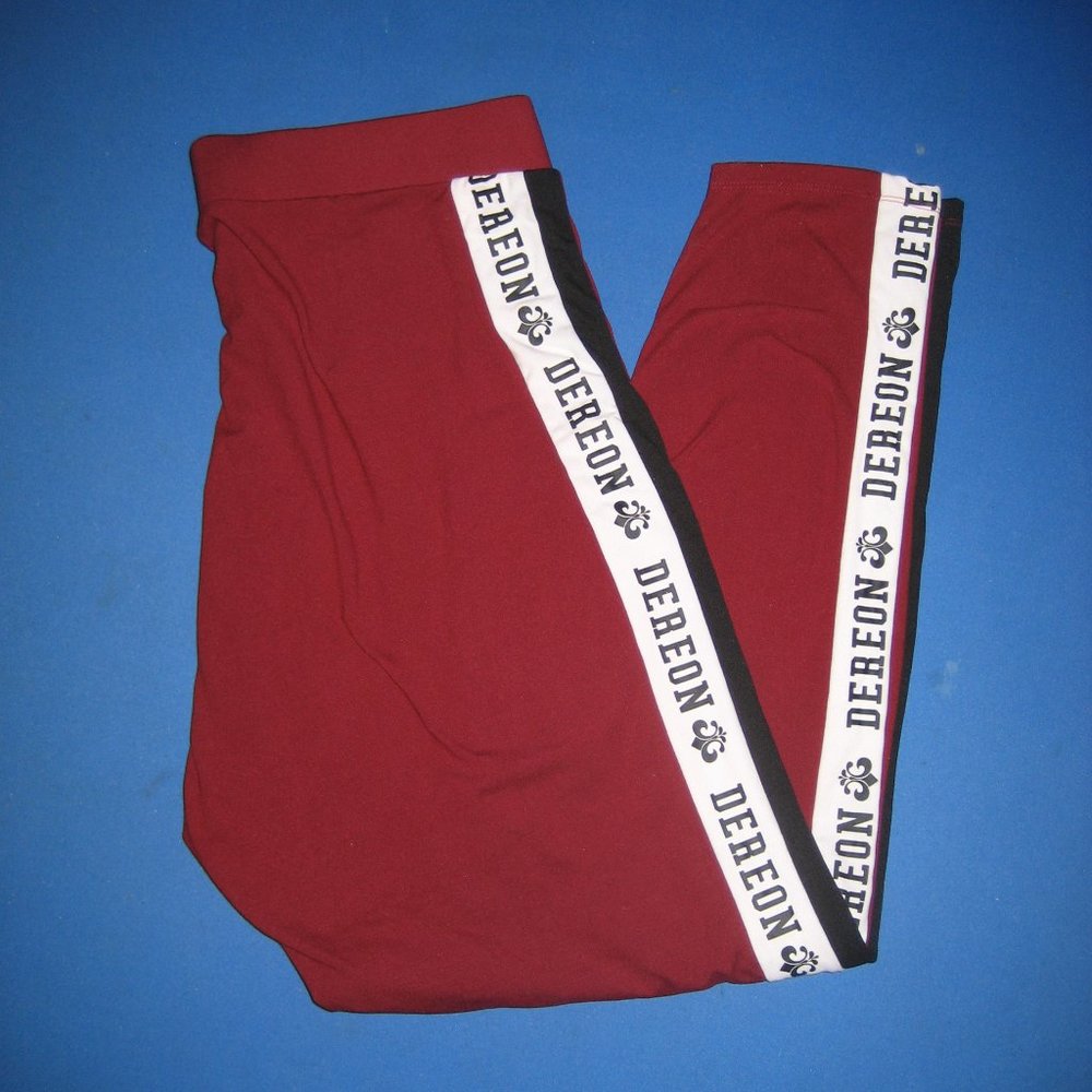 Dereon Burgundy White Black Track Stretch Pants Leggings Size 3X Excellent